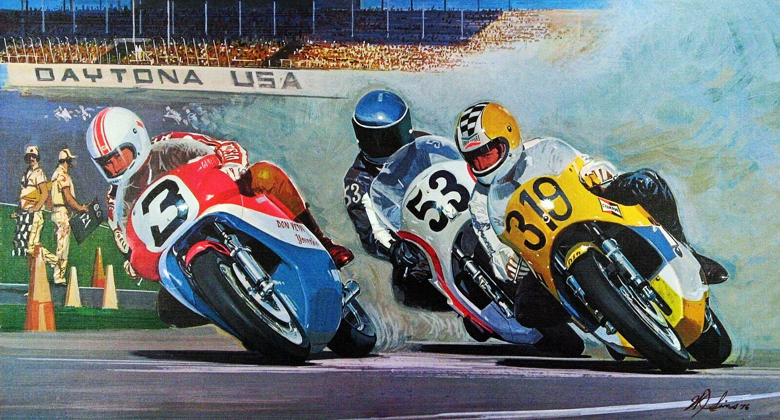 1975 The American Motorcycle Association (AMA)-sanctioned Daytona 200 — Won by Gene Romero: Illustrated by William J. Sims