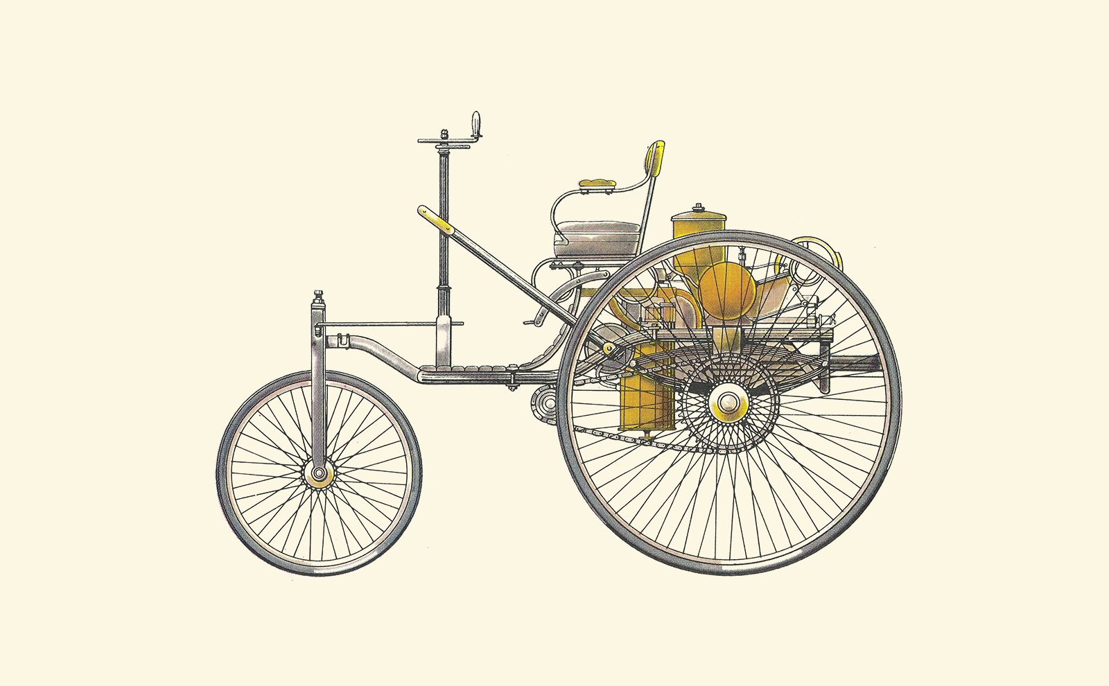 1885 Benz-Dreirad: Illustrated by Horst Schleef