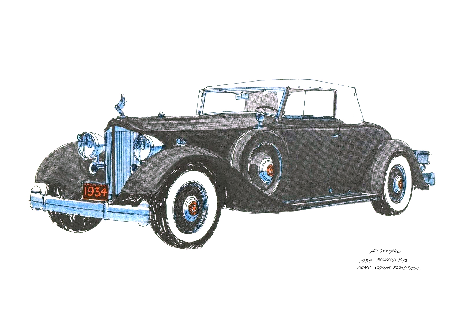 1934 Packard V-12 Convertible Coupe Roadster: Illustrated by Ron McKee
