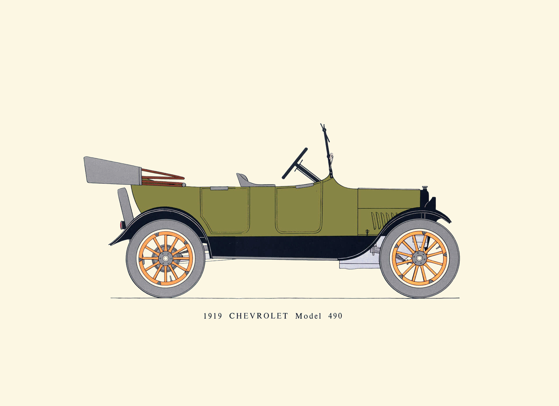 1919 Chevrolet Model 490 Standard Touring body: Drawn by George Oliver