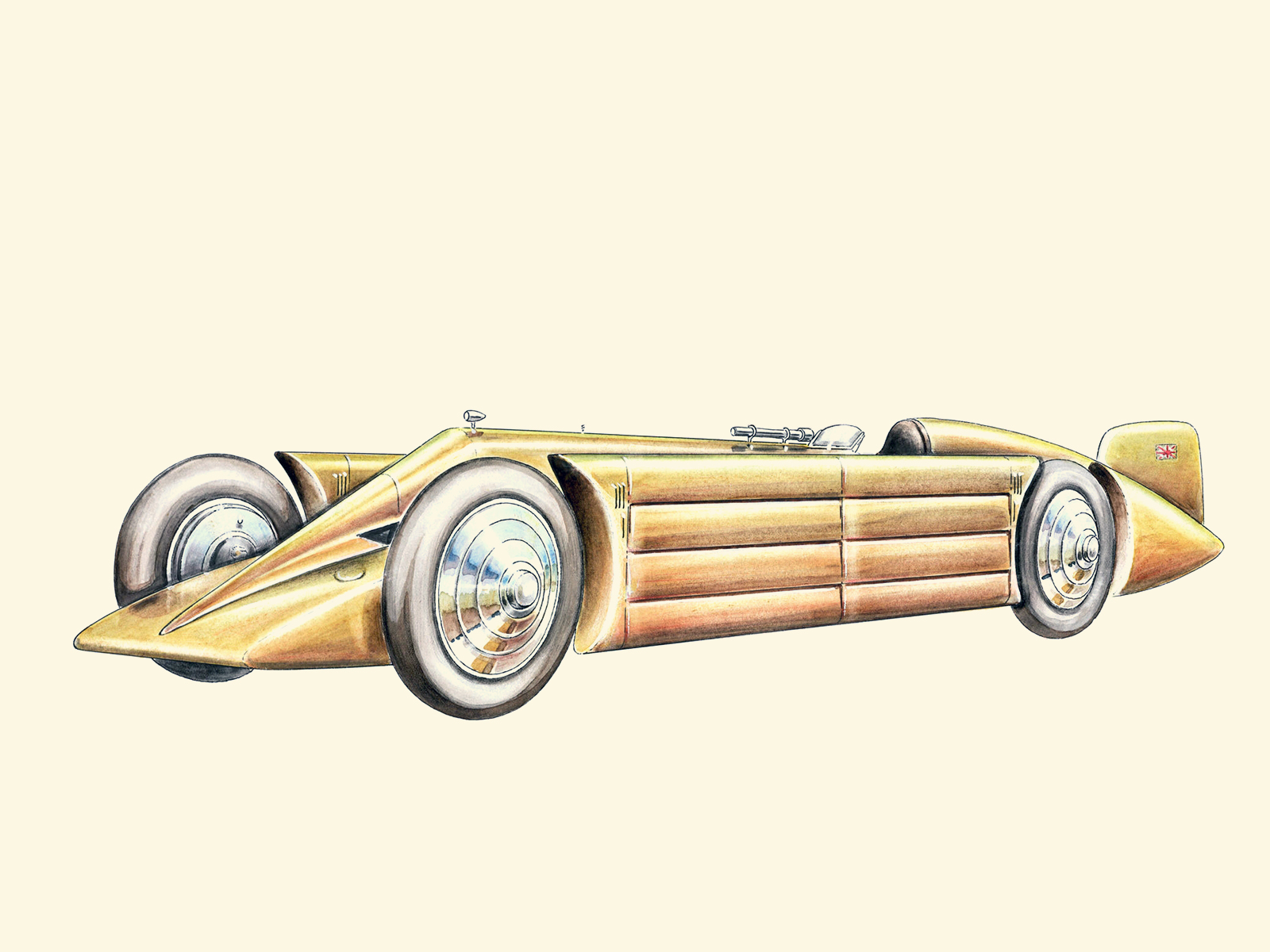 1929 Irving Special 'Golden Arrow' (H. Segrave 231.44 mph): Illustrated by Piet Olyslager