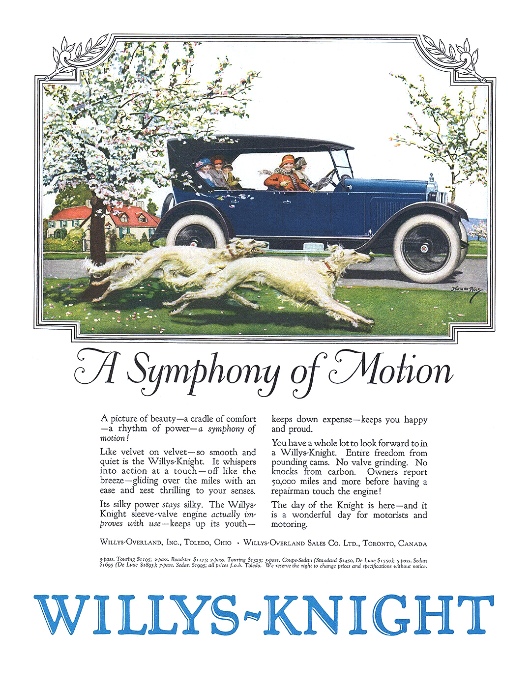 Willys-Knight Five Passenger Touring Ad (June, 1924) – A Symphony of Motion – Illustrated by Norman Price