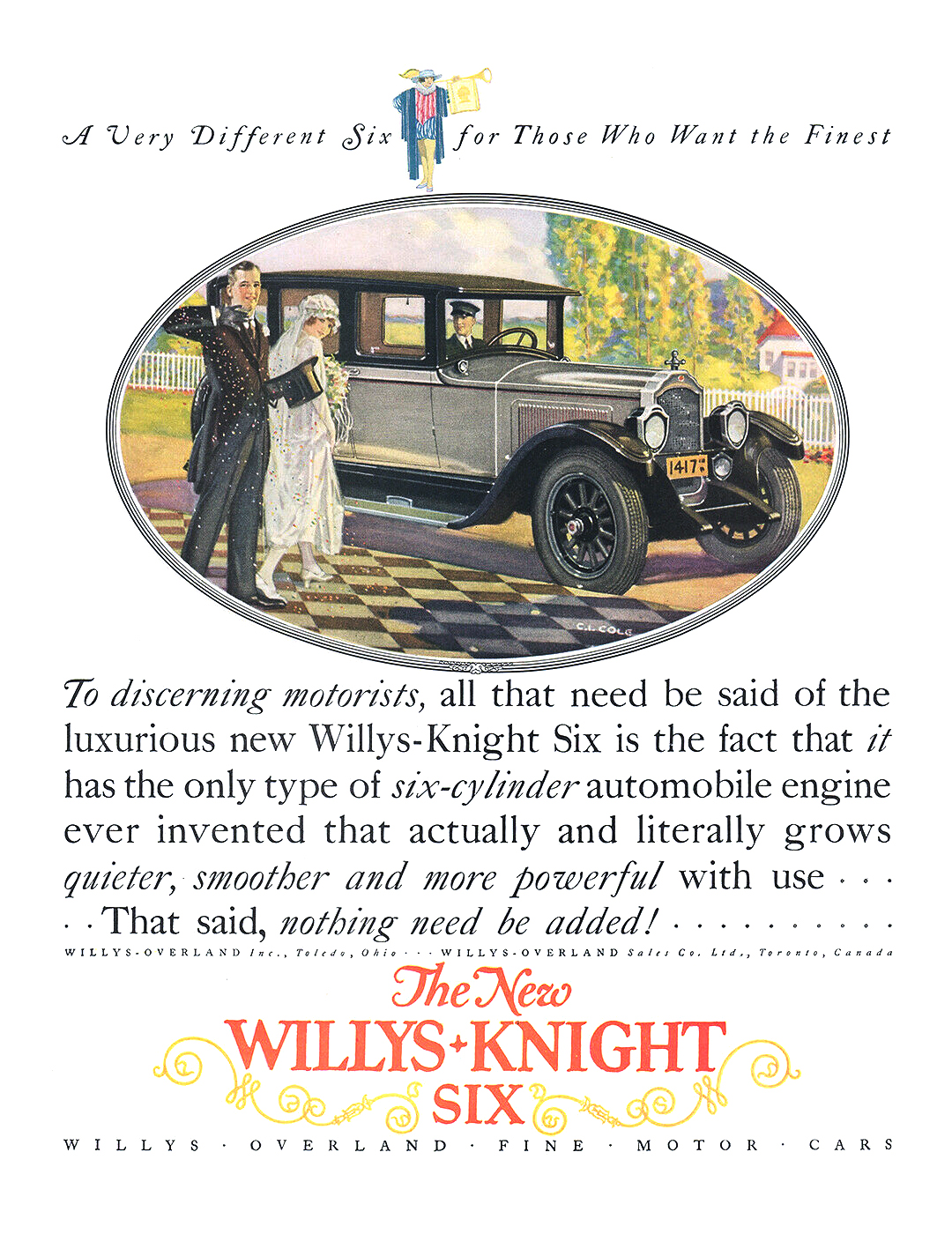 The New Willys-Knight Six Ad (June, 1925) – Illustrated by C.L.Cole