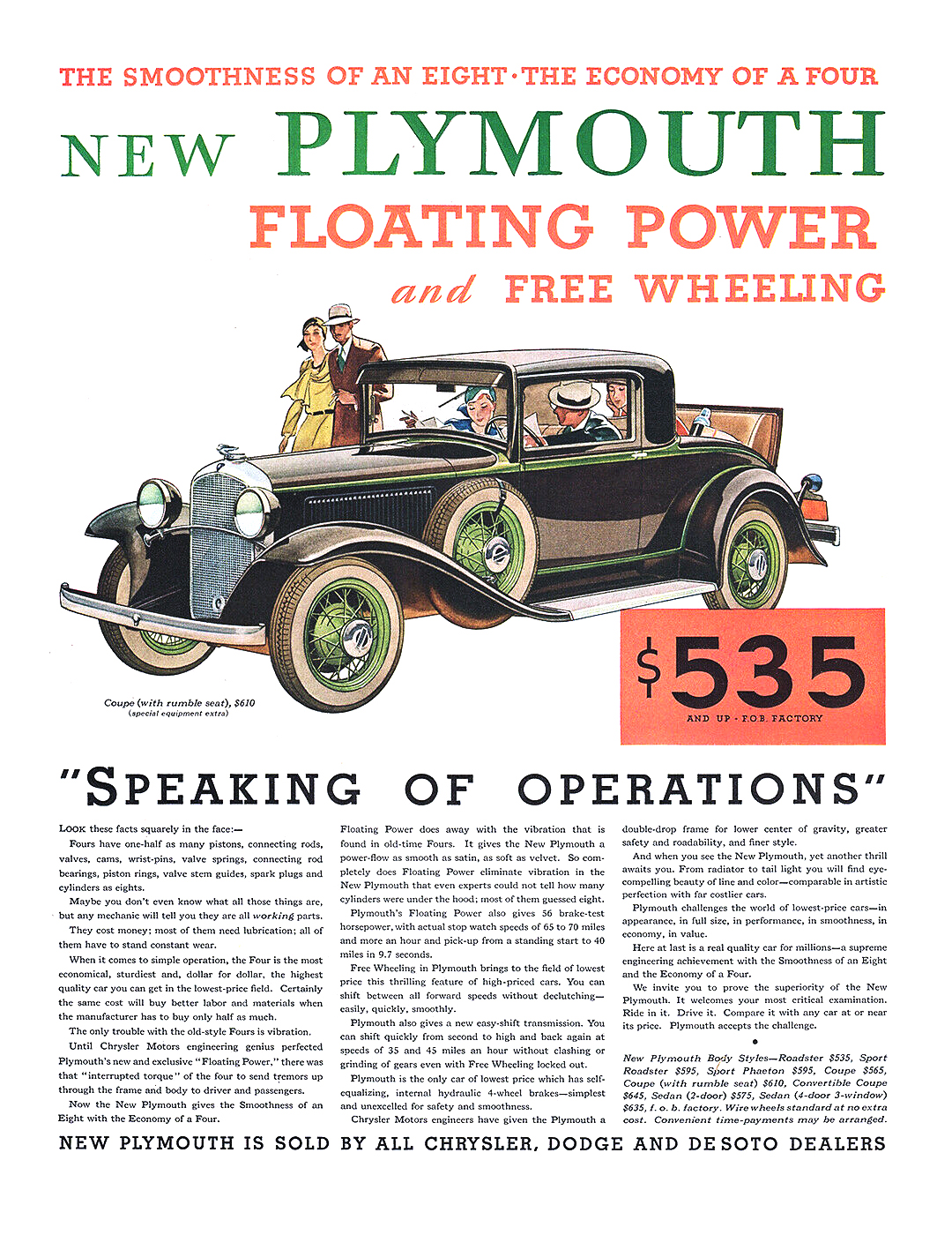 Plymouth Coupe with Rumble Seat Ad (August–September, 1931) – "Speaking of operations"