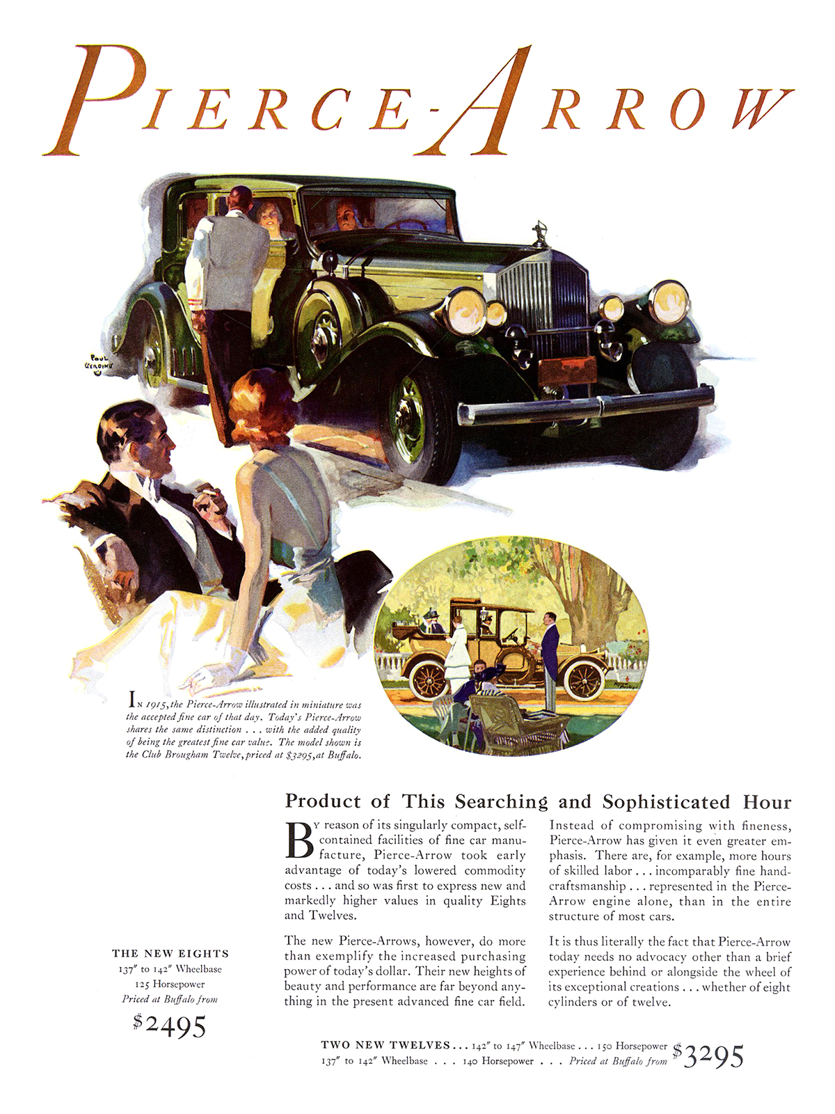 Pierce-Arrow Club Brougham Twelve Ad (March–April, 1932) – Illustrated by Paul Gerding