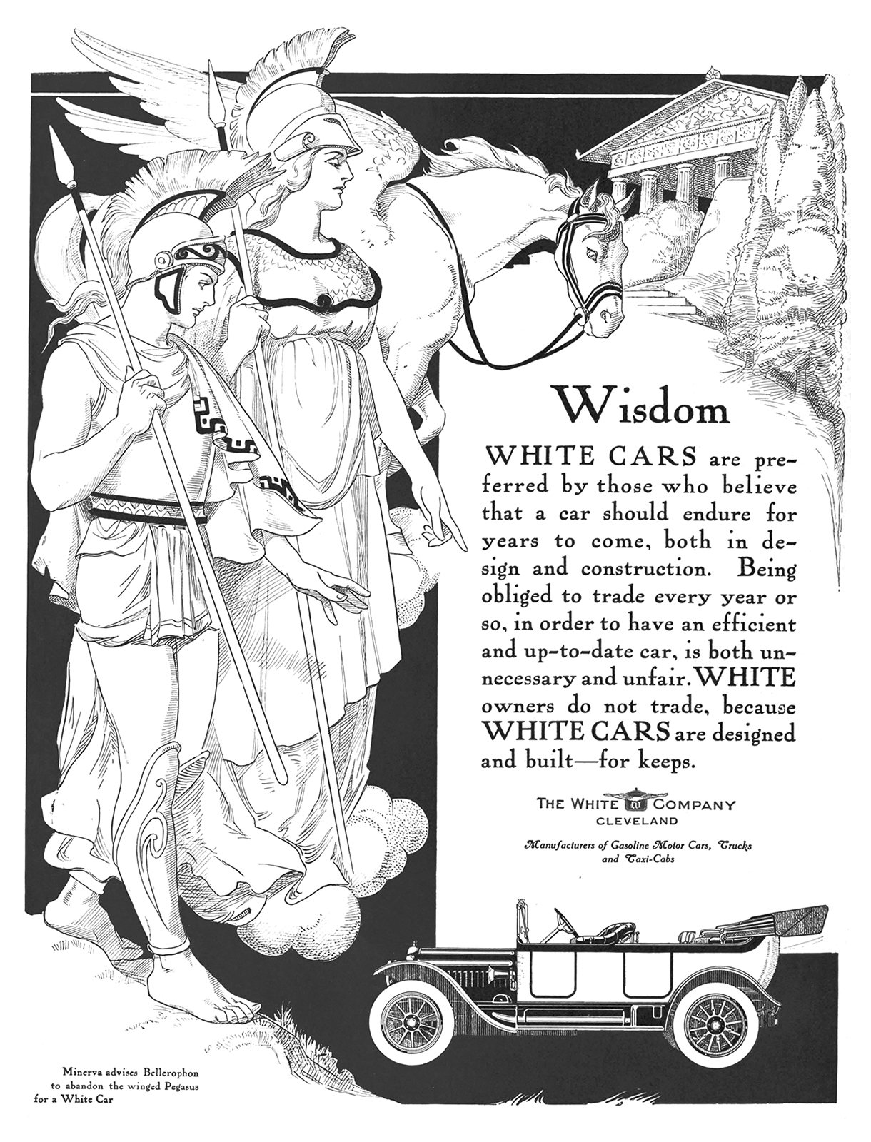 White Six Touring Car Ad (1914) – Wisdom – Illustrated by Otho Cushing