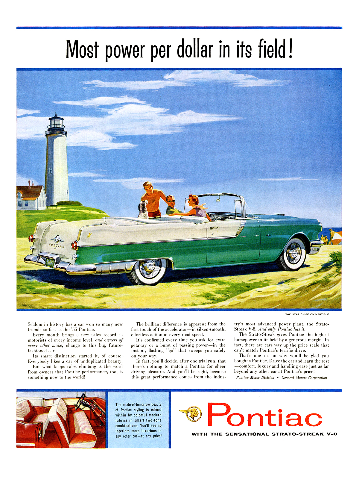 Pontiac Star Chief Convertible Ad (August, 1955) – Most power per dollar in its field!