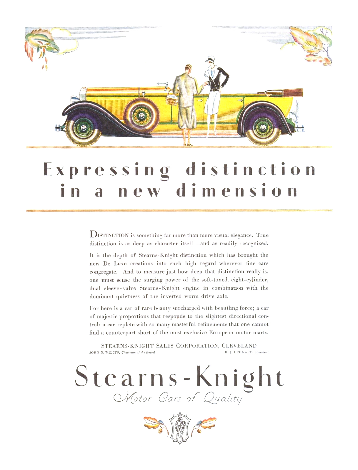Stearns-Knight Ad (September, 1928) – Expressing distinction in a new dimension