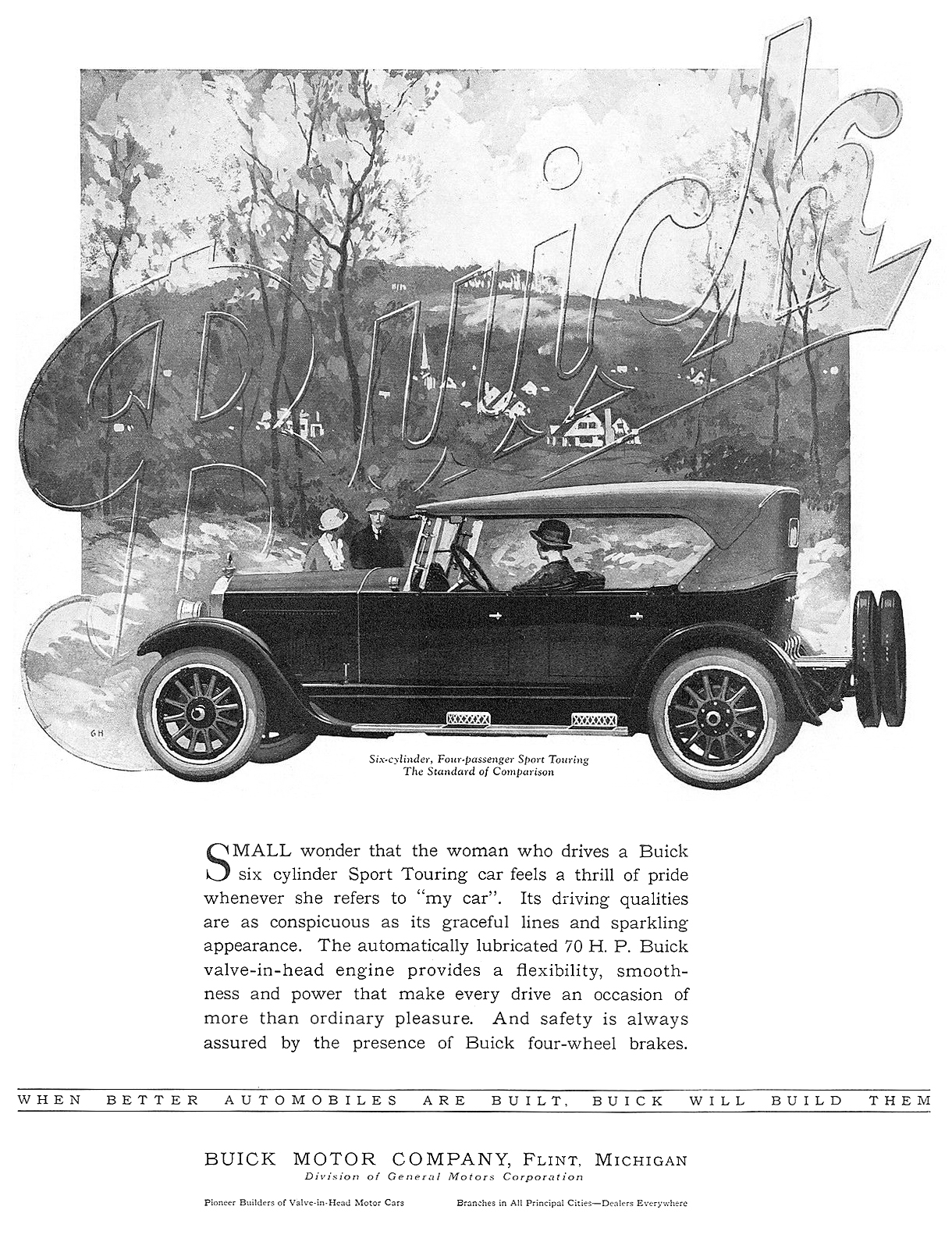 Buick Six-Cylinder Four-Passenger Sport Touring Ad (April, 1924) – Illustrated by George Harper