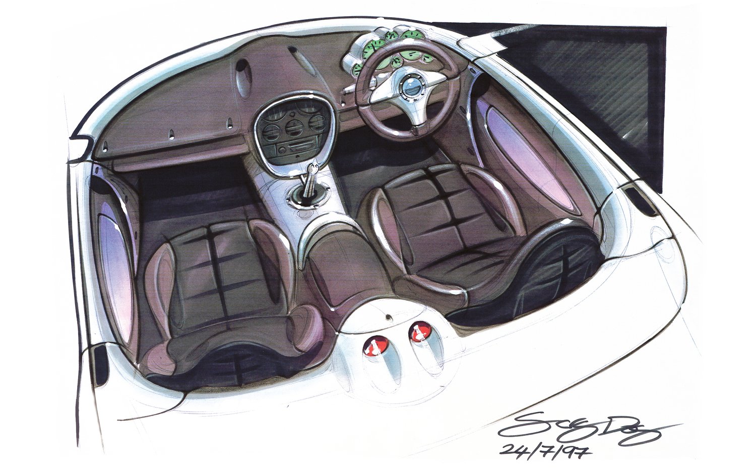 Jensen S-V8 – Interior Design Sketch (1997)