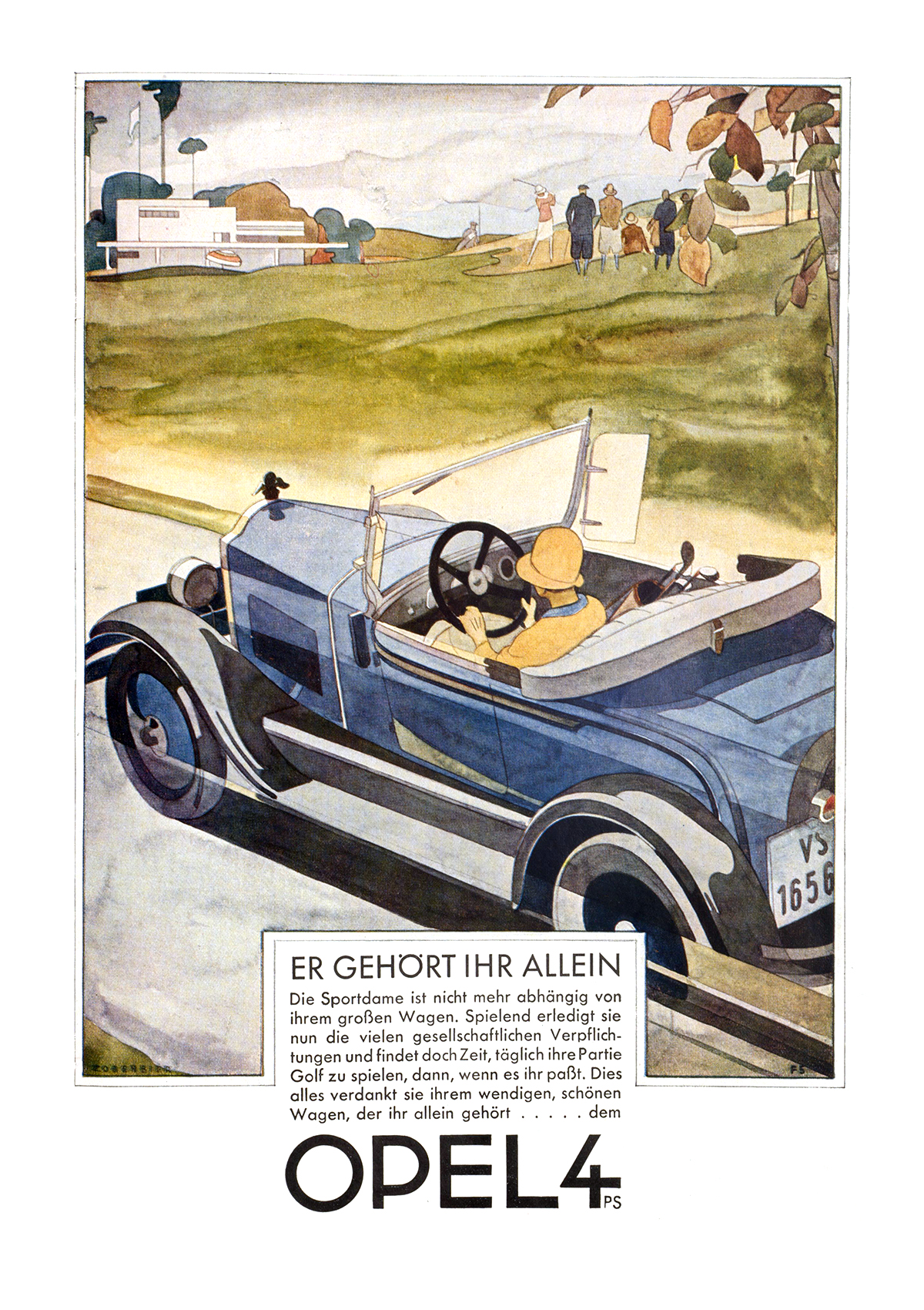 Opel 4PS Advertising Art by Ernst Zoberbier (1929): Er gehört ihr allein / It belongs to her alone