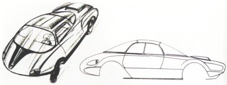 Abarth 750 Coupe Goccia (Vignale), 1957 - Michelotti Design Sketch