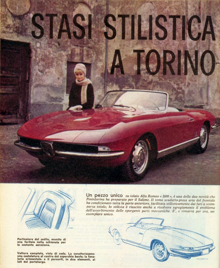 Alfa Romeo 2600 Cabriolet Speciale (Pininfarina), 1962 - Quattroruote #84 (No.12, Dec-62)