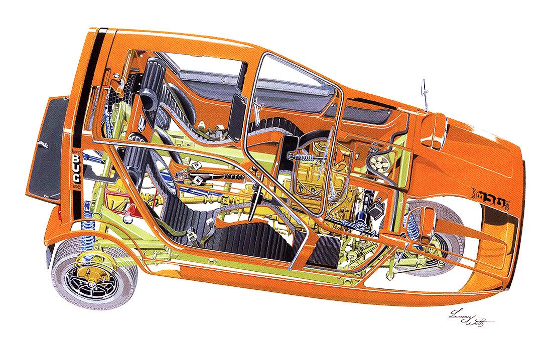 Bond Bug – Cutaway drawing by Lawrence Watts