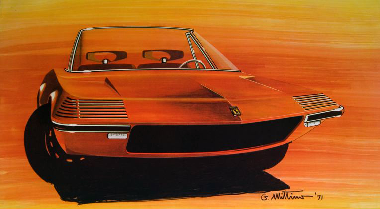 Ferrari 3Z Spider (Zagato), 1971 – Design Sketch by Giuseppe Mittino