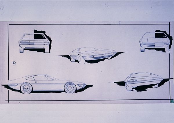 Maserati Khamsin, 1972 - Preparatory sketches of the Maserati Khamsin by the design studio of Carrozzeria Bertone