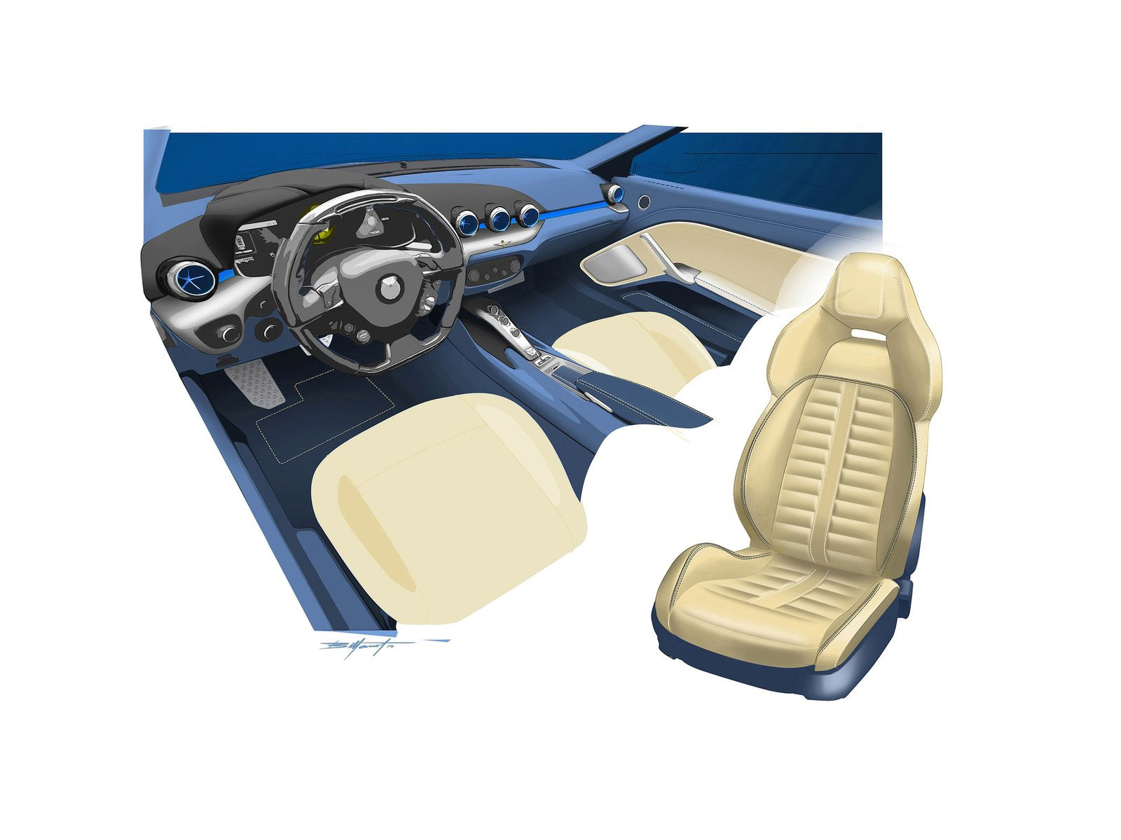 Carrozzeria Touring Superleggera Berlinetta Lusso, 2015 - Interior Design Sketch