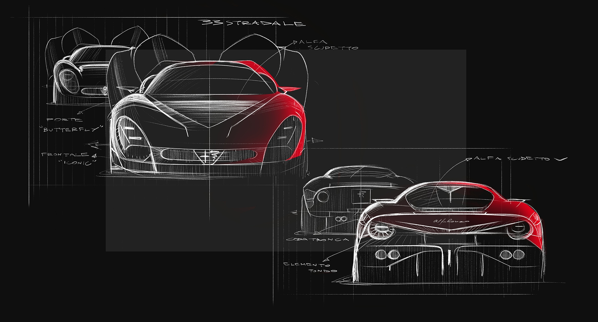 Alfa Romeo 33 Stradale, 2023 – Design Sketches